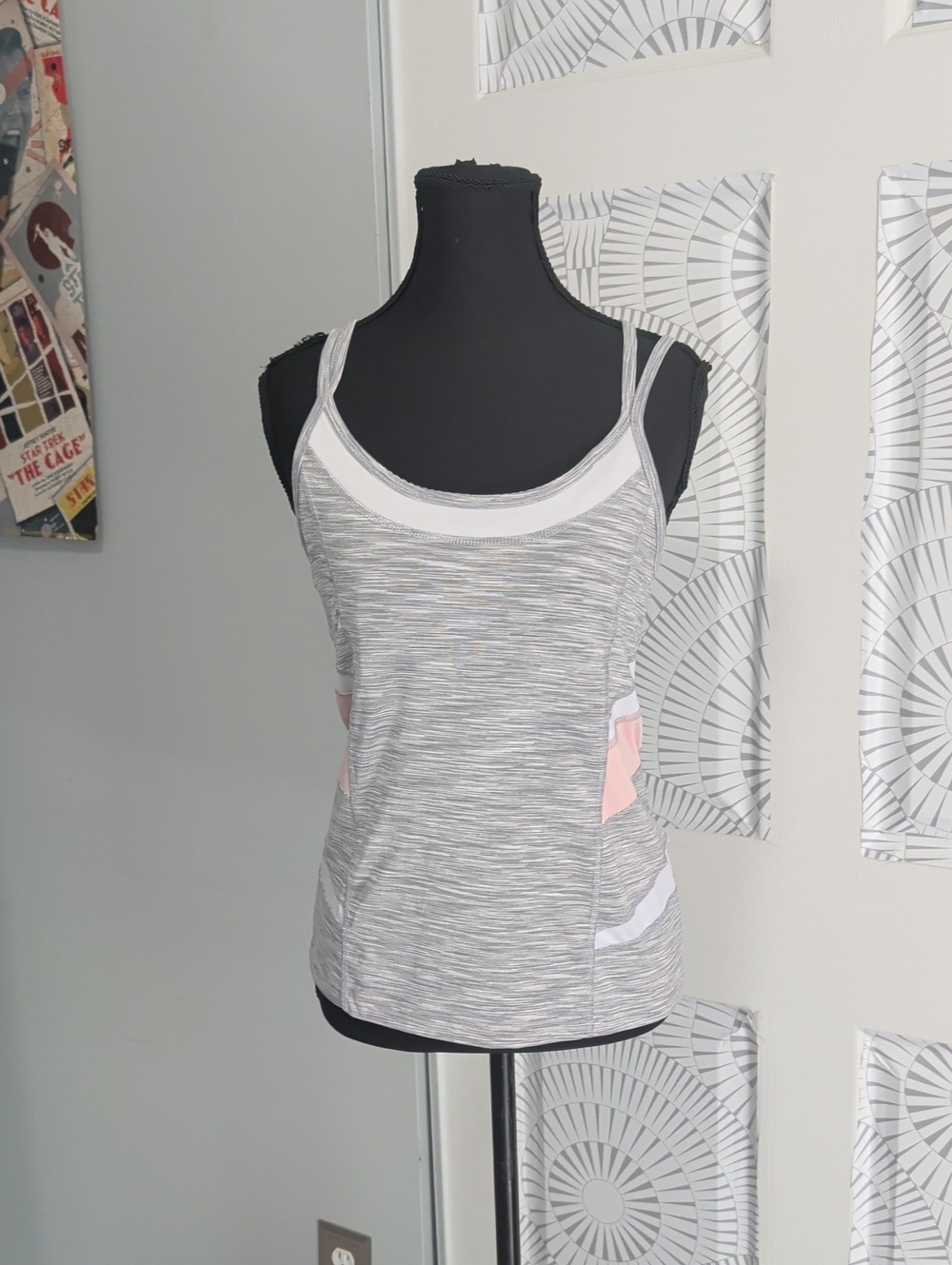 Grey Space-Dye Athletic Tank with Pink Accents